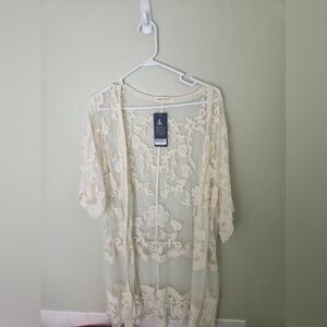 Anna-Kaci Lace Sheer Kimono Robe in Ivory
